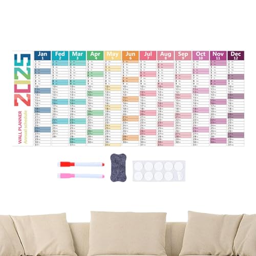 Wandplaner 2025, laminiert, Ganzjahresplaner, großer Jahreswandkalender Planer mit Stift und Radiergummi, horizontal, nass abwischbar, laminiert, Jahresplaner für Studenten, trocken abwischbar von Generisch