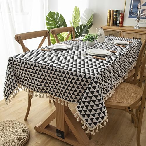 Waschbare schwarze rechteckige Küchentischabdeckung, 140 x 251 cm, Baumwolle mit dreieckigen Quasten, stilvolle Tischdecke für Esszimmer, elegante Heimdekoration Waschbare schwarze rechteckige Küchentischabdeckung, 140 x 251 cm, Baumwolle mit dreieckigen Quasten, stilvolle Tischdecke für Esszimmer, elegante Heimdekoration von Generisch