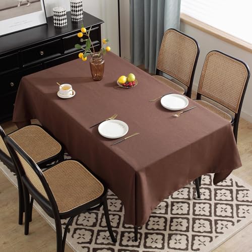 Wasserabweisende, rechteckige Leinentischdecke, waschbar, abwischbar, Tischdecke für Innen- und Außenbereich, Esszimmer, Küche, Dekoration, Braun, 140 x 240 cm von Generisch