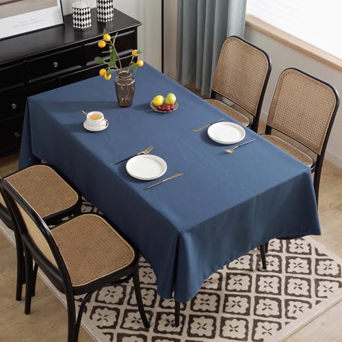 Wasserabweisende Leinentischdecke, rechteckig, waschbar und abwischbar, für Innen- und Außenbereich, Blau, 140 x 260 cm, perfekt für Küche und Esszimmer von Generisch