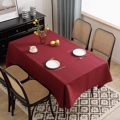 Wasserdichte, rechteckige Tischdecke, waschbar, Leinentischdecke für drinnen und draußen, leicht zu reinigen, abwischbar, Tischdecke für Küche und Esszimmer, Dekoration (Rot, 130 x 180 cm) von Generisch