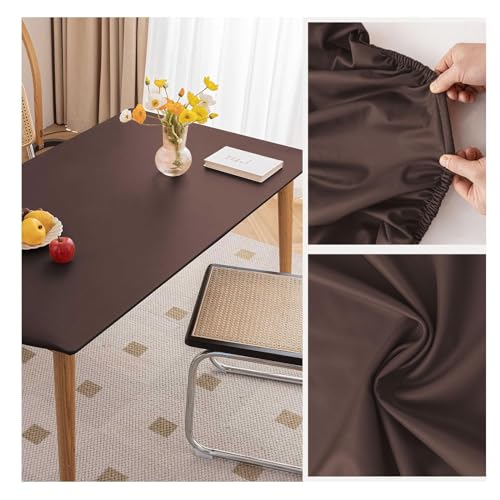 Wasserdichte Kunstleder-Tischdecke, abwischbare Vinyl-Tischdecke mit elastischem Rand für Esstische (Braun, 85 x 140 cm) von Generisch