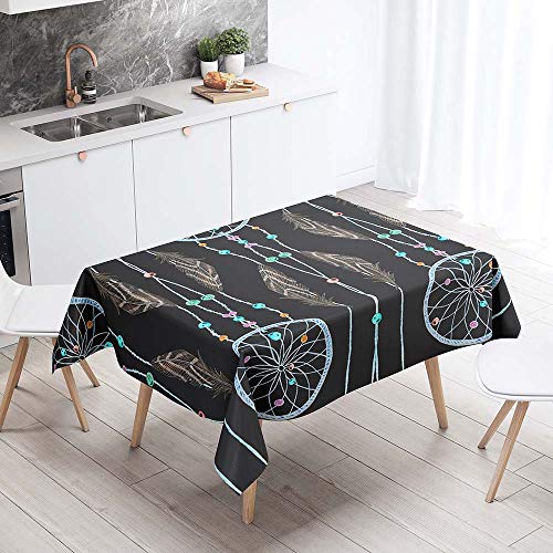 Wasserdichte Tischdecke, rechteckig, öl- und schmutzabweisend, Polyester, leicht abwischbar, 3D-Druck, Tischdekoration für Esszimmer, schwarze Dekoration (140 x 240 cm) von Generisch