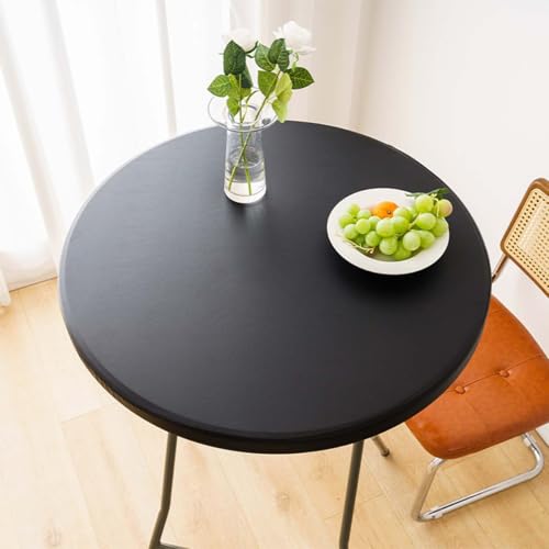 Wasserdichte Tischdecke mit elastischen Kanten, öldichtes PU-Leder, schmutzabweisend und abwischbar, Küchentischabdeckung für Esstische, Restaurants (Schwarz, 120 cm) von Generisch