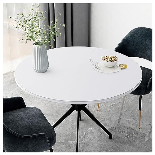Wasserdichte runde Tischdecke aus Kunstleder, abwischbar, Vinyl-Tischschutz für Esszimmer- und Couchtische, hitzebeständig, groß, 80 cm, Weiß von Generisch