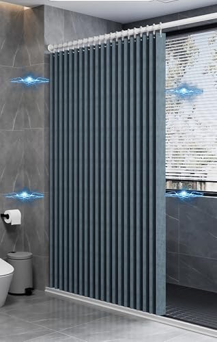 Wasserdichter Duschvorhang mit Magnetverschluss – Verdunkelungsvorhang für Badewanne, Ösen & Riemendesign, Polyestergewebe, ideal für Schlafzimmer & Wohnzimmer (Blau 220 x 200 cm) von Generisch