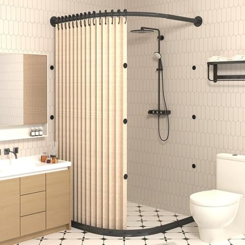 Wasserdichter faltbarer Duschvorhang, strapazierfähig, Leinenstruktur, Magnetverschluss, inklusive Duschstange, Trocken- und Nasstrennung für Badezimmer und Ankleidezimmer (X [7085] * Y [8590] Schwarz von Generisch