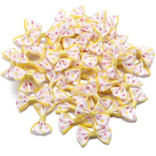 Wave Point Polyester-Bandschleifen for DIY-Bastelarbeiten, Haarschmuck, Kleidungsdekoration, 30 Stück, bunte Schleifenknoten, Nähen, Handarbeit, Geschenk(Yellow) von Generisch