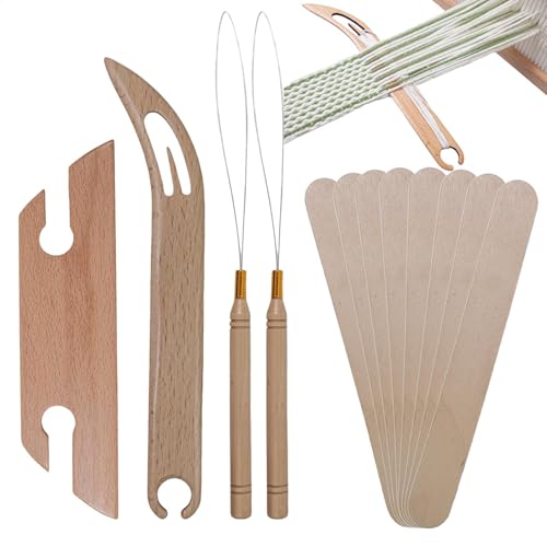 Weaving Kit - Inkle Weaving Shuttle Kit, Holzgriff Nadeleinfädler | Buchenholz Strick-Shuttle mit Schuppen Sticks, Bastelbedarf für Anfänger, Freunde, Verwandte, Bastler von Generisch