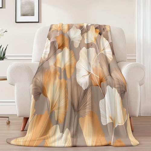 Weiche Kuscheldecke 130 x 150 cm fürs Kinderbett, Einfach Illustration Ginkgoblatt Thema Kuscheldecke Leichter Plüschstoff für Sofa Couch Schlafzimmer Wohnzi - Gelb von Generisch