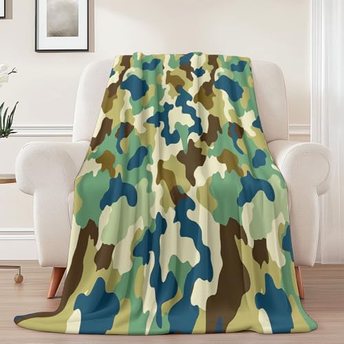Weiche Kuscheldecke 220 x 240 cm fürs Kinderbett, Einfach Tarnung Geometrie Thema Kuscheldecke Leichter Plüschstoff für Sofa Couch Schlafzimmer Wohnzi - Braune Dunkelgrün von Generisch