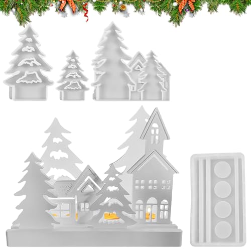 Weihnachten Silikon Weihnachten Silikon - 7er Set Schokoladenformen | Häuser, Weihnachtsbäume, Partydekorationen, 3D Weihnachtsplätzchen, Werkzeuge zur Herstellung von Süßigkeiten von Generisch