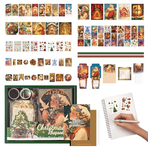 Weihnachtliche Bastelaufkleber mit Notizbuch - Weihnachtskarten Sticker Mit Haftnotizen,Festliche Set Für Zuhause Scrapbook Tagebuch Geschenk von Generisch