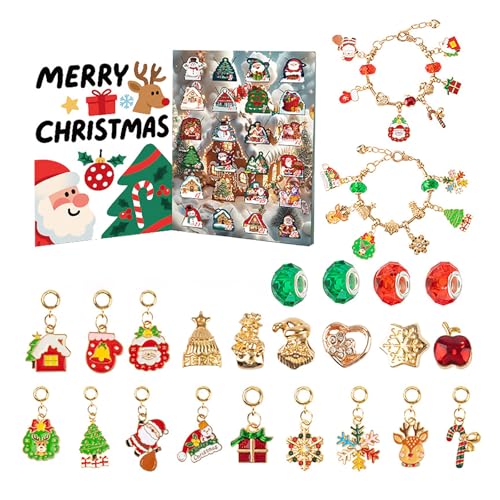 Weihnachts Adventskalender Armbänder 2025, 24 Tage Weihnachts Countdown-Kalender, DIY Schmuckherstellungsset, 22 Charm-Perlen 2 Armbänder (Rot) von Generisch