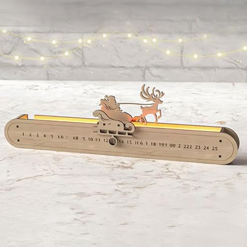 Weihnachts -Countdown - Holz Dezember Kalender 2025 für Urlaubsspaß | Sliding Design Festives Herzstück mit Santa Deer Sleigh Decor, saisonales Ornament für Zuhause, Party, 40x21x8cm von Generisch