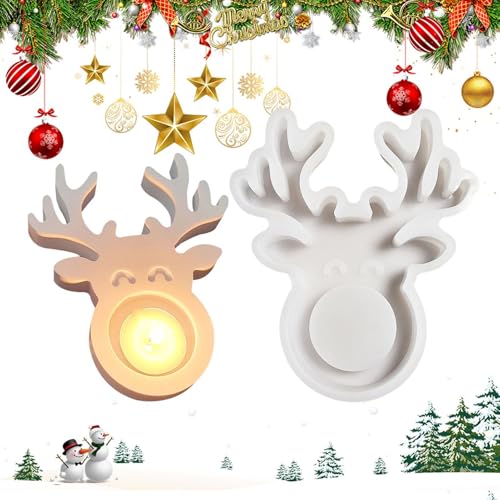 Weihnachts-Elch-Kerzenform, Weihnachts-Teelicht-Kerzenhalter | Kerzenhalter Harzform Elch Kerzenständer Formen - Handgefertigte Silikonformen, Zementgipsform, Kerzenhalterform, Epoxidharz-Gussformen f Weihnachts-Elch-Kerzenform, Weihnachts-Teelicht-Kerzenhalter | Kerzenhalter Harzform Elch Kerzenständer Formen - Handgefertigte Silikonformen, Zementgipsform, Kerzenhalterform, Epoxidharz-Gussformen f von Generisch