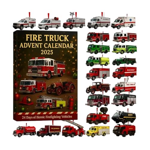Weihnachts-Fahrzeug-Adventskalender, 24 Tage 2D-Truck-Ornamente Adventskalender Kinder, Auto Hängende Dekorationen Holz-Baumschmuck, Weihnachtsdekoration für Kinder von Generisch