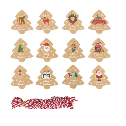 Weihnachts-Geschenkanhänger aus Kraftpapier, Weihnachtsbaum-Geschenk, zum Aufhängen, Bindfaden, Bäcker-Schnur, Retro, Weihnachten, Süßigkeiten, Kekse, Verpackungszubehör für Bastelarbeiten, 48 Stück Weihnachts-Geschenkanhänger aus Kraftpapier, Weihnachtsbaum-Geschenk, zum Aufhängen, Bindfaden, Bäcker-Schnur, Retro, Weihnachten, Süßigkeiten, Kekse, Verpackungszubehör für Bastelarbeiten, 48 Stück von Generisch