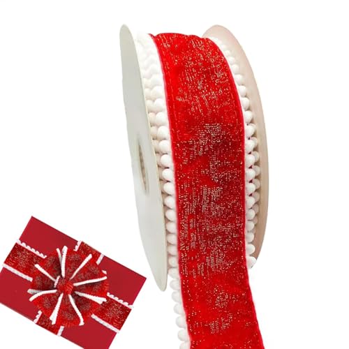 Weihnachts-Samtband, 6,3 cm Band für Baumschmuck, flauschiges Samtschleifenband, Schneebesatz, Bastelband, Samt-Weihnachtsband zum Verpacken, handgefertigtes Bastelband mit Schneebesatz, Samtschleife Weihnachts-Samtband, 6,3 cm Band für Baumschmuck, flauschiges Samtschleifenband, Schneebesatz, Bastelband, Samt-Weihnachtsband zum Verpacken, handgefertigtes Bastelband mit Schneebesatz, Samtschleife von Generisch