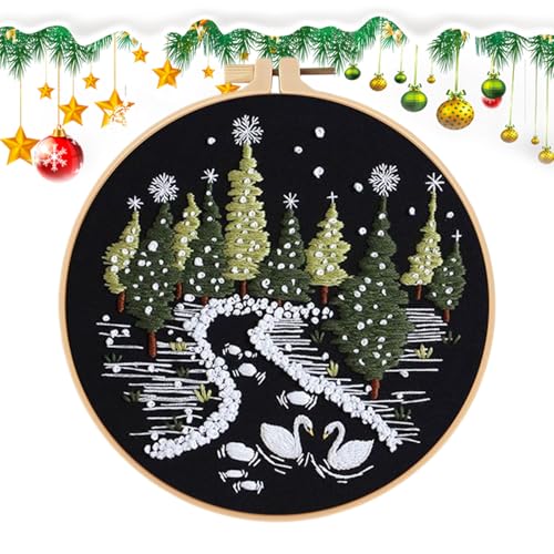 Weihnachts-Stickset, Schneeszene, Stickerei-Anfänger-Set, Urlaubsparty-Zubehör für Neujahr, Wohnung, Schlafsaal, Schlafzimmer, Wohnzimmer, Türen, Schreibtischtüren, Küchenfenster Weihnachts-Stickset, Schneeszene, Stickerei-Anfänger-Set, Urlaubsparty-Zubehör für Neujahr, Wohnung, Schlafsaal, Schlafzimmer, Wohnzimmer, Türen, Schreibtischtüren, Küchenfenster von Generisch
