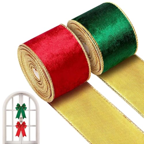 Weihnachtsbänder 2 Rollen Rot Und Grün Wendbares Breit Samtbänder Weihnachts Satinband, Weihnachtsband Mit Draht, Geschenkband Weihnachten Samtband Grün Rot Schleifenband Für Weihnachten Party von Generisch