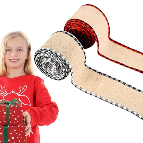 Weihnachtsband, Drahtrand, kariertes Bastelband, Urlaubsdekorationszubehör, -Dekorband, -Geschenkband, saisonales Bastelzubehör, dekoratives Band Weihnachtsband, Drahtrand, kariertes Bastelband, Urlaubsdekorationszubehör, -Dekorband, -Geschenkband, saisonales Bastelzubehör, dekoratives Band von Generisch