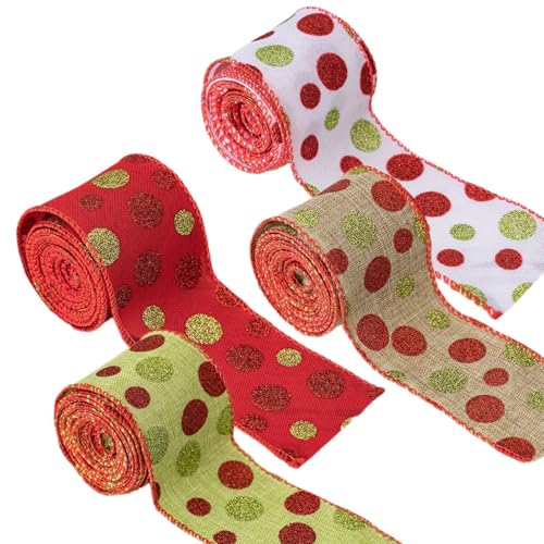 Weihnachtsband mit Draht, Weihnachtskranz, Punktdruck, Geschenkband, Urlaubsband, kreatives dekoratives Band für Bäume, , Treppen, Fenster Weihnachtsband mit Draht, Weihnachtskranz, Punktdruck, Geschenkband, Urlaubsband, kreatives dekoratives Band für Bäume, , Treppen, Fenster von Generisch