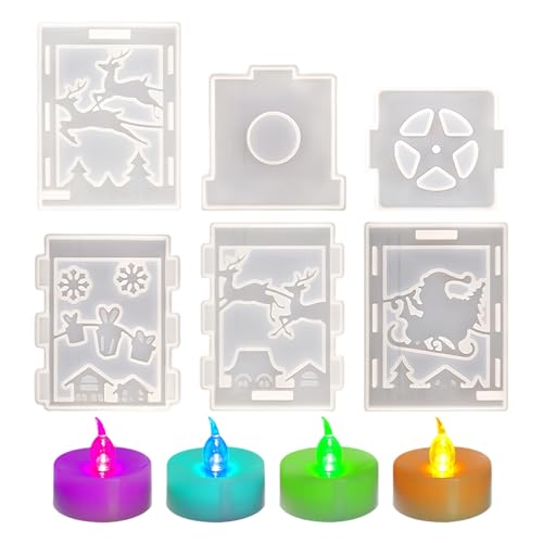 Weihnachtsformen - 6 Stück Gießformen Set für Laternen Basteln | Wiederverwendbare Silikonform mit 4 Kerzenlichtern für Gips DIY Handwerk Anfänger Erwachsene Frauen 14.5x11cm von Generisch