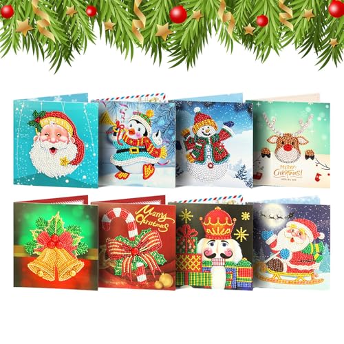 Weihnachtsgrußkarte | 8 Stück handgefertigte Karten Malset | Urlaubspostkarte, runder Bohrer Kristallkunst, Kristallmalkarten für Geburtstag Weihnachten von Generisch