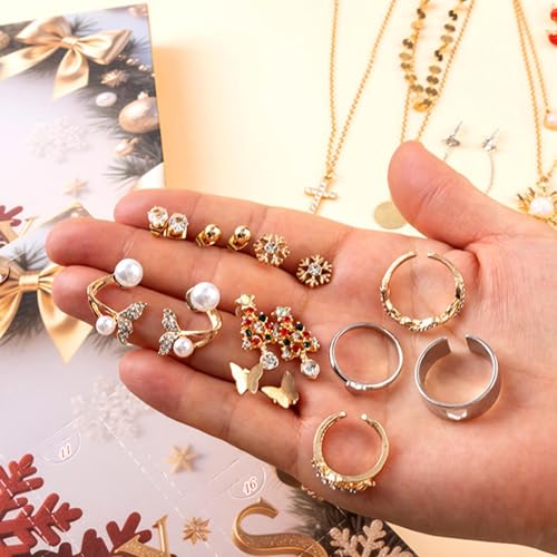 Weihnachtskalender - 25-Tage-Weihnachts-Ohrringe und Halskette-Set - Schmuck Set Armband Anhänger Ringe Accessoires für Saisonfeste Weihnachtskalender - 25-Tage-Weihnachts-Ohrringe und Halskette-Set - Schmuck Set Armband Anhänger Ringe Accessoires für Saisonfeste von Generisch