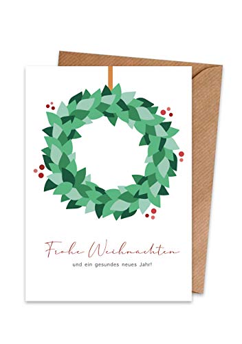 Weihnachtskarten mit Umschlag (15er Set) Kranz – hochwertige moderne Klappkarten & Umschläge (Kraftpapier) – partielle Glanzlack-Veredelung – einzigartiges Design von Generisch