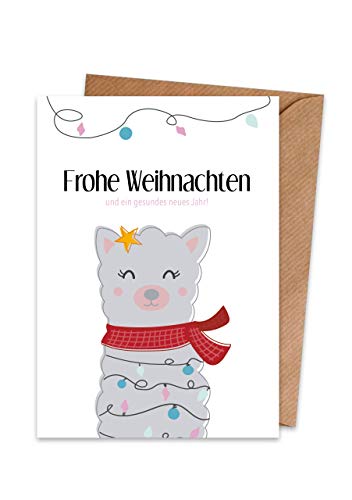 Weihnachtskarten mit Umschlag (15er Set) Lama Alpaka – hochwertige moderne Klappkarten & Umschläge (Kraftpapier) – partielle Glanzlack-Veredelung – einzigartiges Design – außergewöhnlich von Generisch