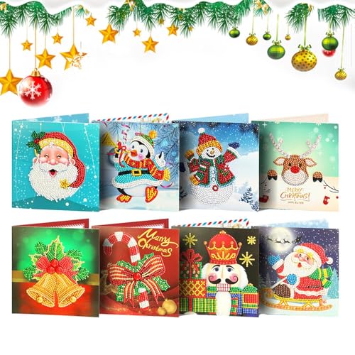 Weihnachtskarten zum Malen | 8 Stück Strass-Kunst-Grußkarten | Urlaubspostkarte, runder Bohrer Kristallkunst, Kristallmalkarten für Geburtstag Weihnachten von Generisch