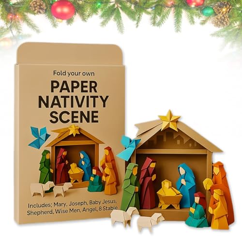 Weihnachtskrippe aus Papier zum Selberbasteln, 3D-Origami-Krippe, Weihnachts-Bastelset aus Papier zum Selberbasteln, Weihnachtskrippe falten, Weihnachts-Origami-Dekoset für Familienaktivitäten (#1) von Generisch