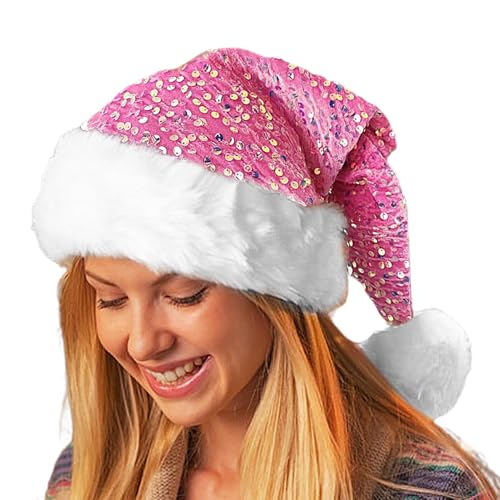 Weihnachtsmütze | Nikolausmütze mit Glitzer-Pailletten und Plüschkrempe, Kopfbedeckung, Zubehör für Winterurlaub, Feier, Party, Neujahr, Festival, Bühnenauftritt, Fotoautomaten-Requisite, Maskerade Weihnachtsmütze | Nikolausmütze mit Glitzer-Pailletten und Plüschkrempe, Kopfbedeckung, Zubehör für Winterurlaub, Feier, Party, Neujahr, Festival, Bühnenauftritt, Fotoautomaten-Requisite, Maskerade von Generisch