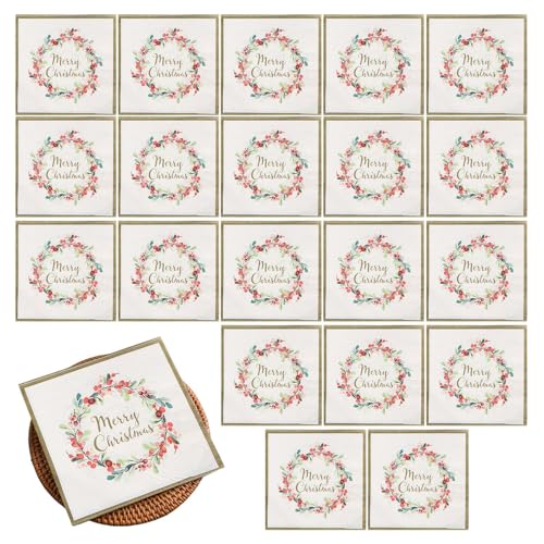 Weihnachtspapierservietten, 20 Stück, Motiv: Merry Christmas, 2-stöckige Handtücher für Weihnachten, Beerenkranz, Winter-Abendessen, Handserviette für Geschirr, Feiertage, Partys, Dekorationen Weihnachtspapierservietten, 20 Stück, Motiv: Merry Christmas, 2-stöckige Handtücher für Weihnachten, Beerenkranz, Winter-Abendessen, Handserviette für Geschirr, Feiertage, Partys, Dekorationen von Generisch