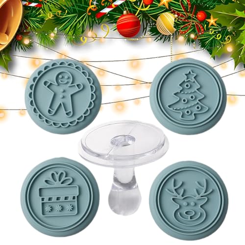 Weihnachtsplätzchen, Weihnachtsplätzchenstempel Set | Silikon Keksstempel mit 4 Mustern - Lebensmittelechter Elch, Box, Weihnachtsbäume, Presse für bi von Generisch