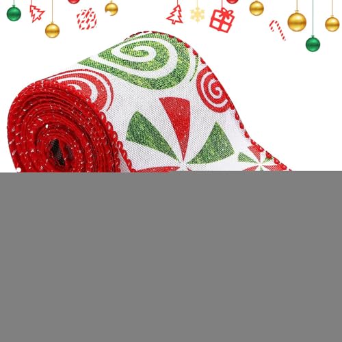 Weihnachtsribbon - Kabelgebundenes Bastelbedarf, Festlicher Süßigkeiten-Druck | Rustikale Leinwandrolle, Band für Urlaubsdekorationen, Wickelmaterial zum Selbermachen, Girlande ' von Generisch