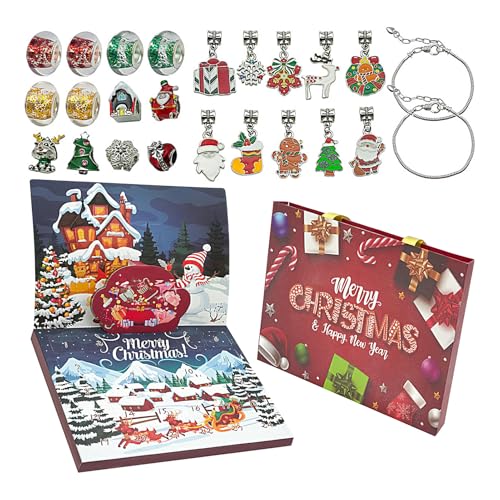 Weihnachtsschmuck-Adventskalender, Armband-Adventskalender, 24 Tage Countdown Bis Weihnachten Schmuckset, Charm-Armband-Schmuckherstellungsset Für Feiertags- Und Weihnachtsgeschenke von Generisch