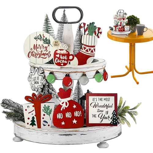 Weihnachtstablett-Dekorationsset | Holzschild für Winter, Weihnachten, abgestuft, Holzschild, Basteldekoration, 3D-Tischaufsätze für Restaurant, Café, Kamin, , Tür, Wand von Generisch