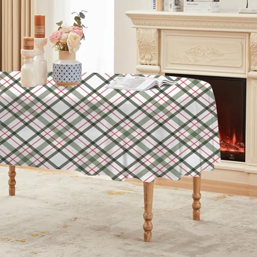Weiß Grün Gitter Tischdecke Abwaschbar Oval, Gartentischdecke für Outdoor Plaid, Tischdecke Grün Wasserabweisend, Tischtuch für Küche, Restaurant, Hochzeit, Bankett (160x220 cm) A73 von Generisch