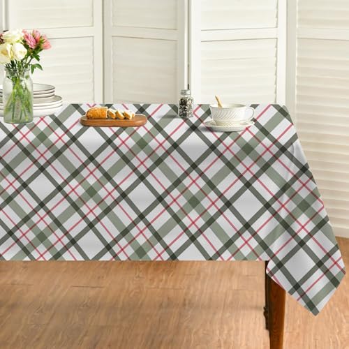 Weiß Grün Gitter Tischdecke Abwaschbar Quadratisch, Gartentischdecke für Outdoor Plaid, Tischdecke Grün Wasserabweisend, Tischtuch für Küche, Restaurant, Hochzeit, Bankett (85x85 cm) A73 von Generisch