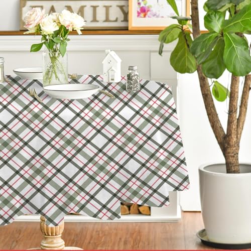 Weiß Grün Gitter Tischdecke Abwaschbar Rund, Gartentischdecke für Outdoor Plaid, Tischdecke Grün Wasserabweisend, Tischtuch für Küche, Restaurant, Hochzeit, Bankett (100 cm) A73 von Generisch
