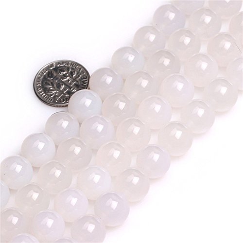 Weiße Achat-Perlen, rund, 10 mm, natürliche Edelsteine, lose Perlen für Schmuckherstellung (36–38 Stück/Strang) von Generisch