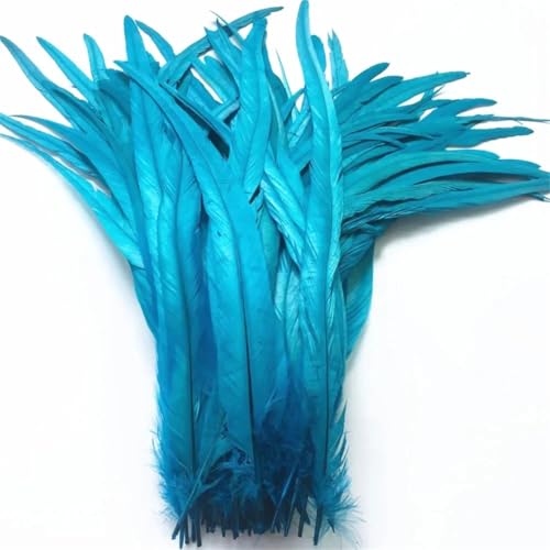 Weiße Hahnenschwanzfedern, 30–35 cm, natürliche Federn, Hochzeitsdekoration, Bekleidungszubehör, Seeblau, 50 Stück von Generisch
