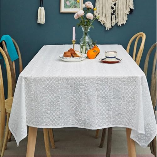 Weiße Tischdecke mit Blumenstickerei, Baumwolle, für Hochzeit, Party, Dekoration, elegante Tischdecke (135 x 300 cm), perfekt für Veranstaltungen, Bankette und Feiern von Generisch