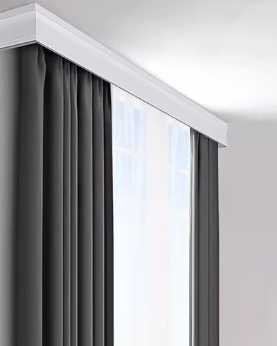 Weiße Vorhangschiene Wand-Palmetbox mit Doppelschienen, 3-in-1-Vorhangschienenhalterung für Erkerfenster, robuste Raumteilerstangen für vielseitigen Einsatz, 1 m - 5 m von Generisch