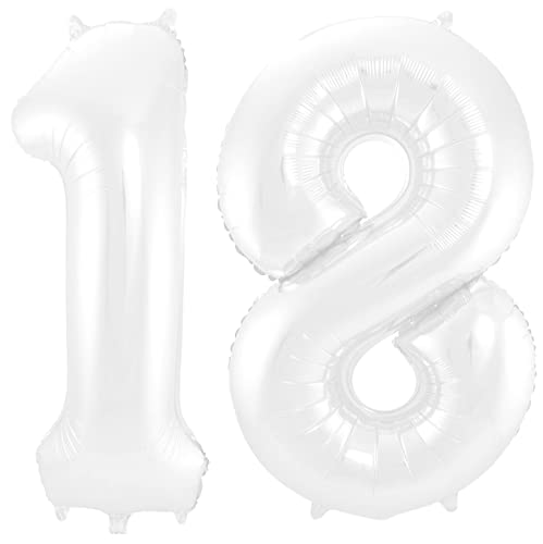 Weiße XXL Riesenzahl 100cm Folienballon Zahl 18 in weiß white Nummer Helium Zahlenballon Luftballon Party Hochzeit Kindergeburtstag Geburtstag Zahlen Ballon 40 Zoll 0 1 2 3 4 5 6 7 8 9 weiss (Zahl 18) von Generisch