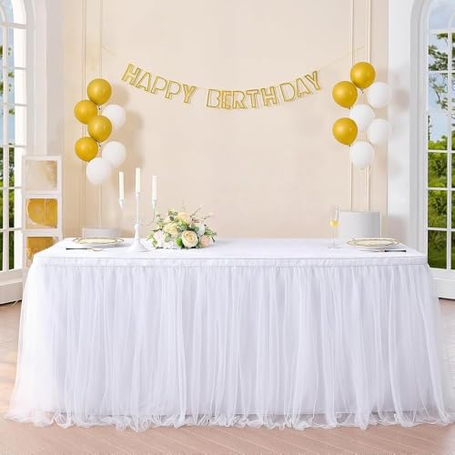 Weißer Tüll-Tischrock, 4,2 m, elegante Tutu-Tischdecke für Geburtstagsfeiern, Hochzeiten, Babypartys und Desserttische, perfekte Tischdekoration für besondere Anlässe Weißer Tüll-Tischrock, 4,2 m, elegante Tutu-Tischdecke für Geburtstagsfeiern, Hochzeiten, Babypartys und Desserttische, perfekte Tischdekoration für besondere Anlässe von Generisch