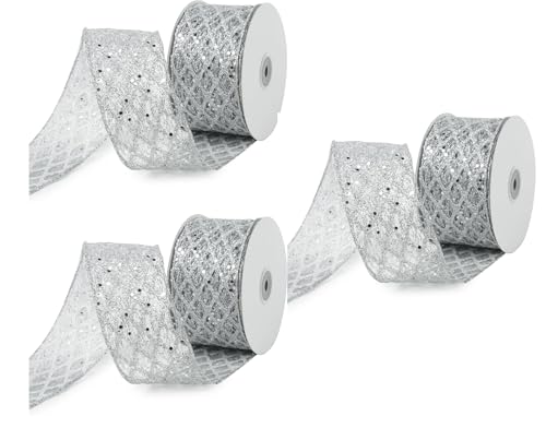 Weißes Glitzer-Diamant-Mesh-Band – 6,3 cm Drahtrand für Weihnachtsbäume, Geschenkverpackungen, Schleifen und Urlaubsdekoration (9,1 m, Gold) von Generisch